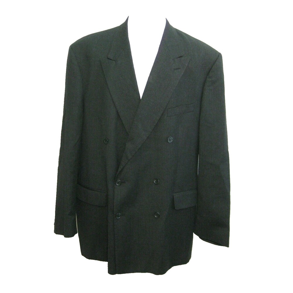 Cachet Double Breasted Sport Coat Mens Size 52R Black 100% Wool Suit Jacket